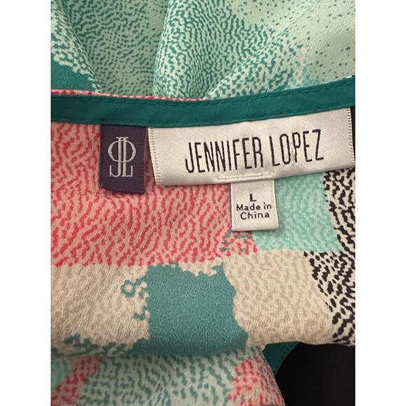 Jennifer Lopez Womens Abstract Print Polyester Blouse With 3/4 Sleeves Large Mul - Picture 4 of 6